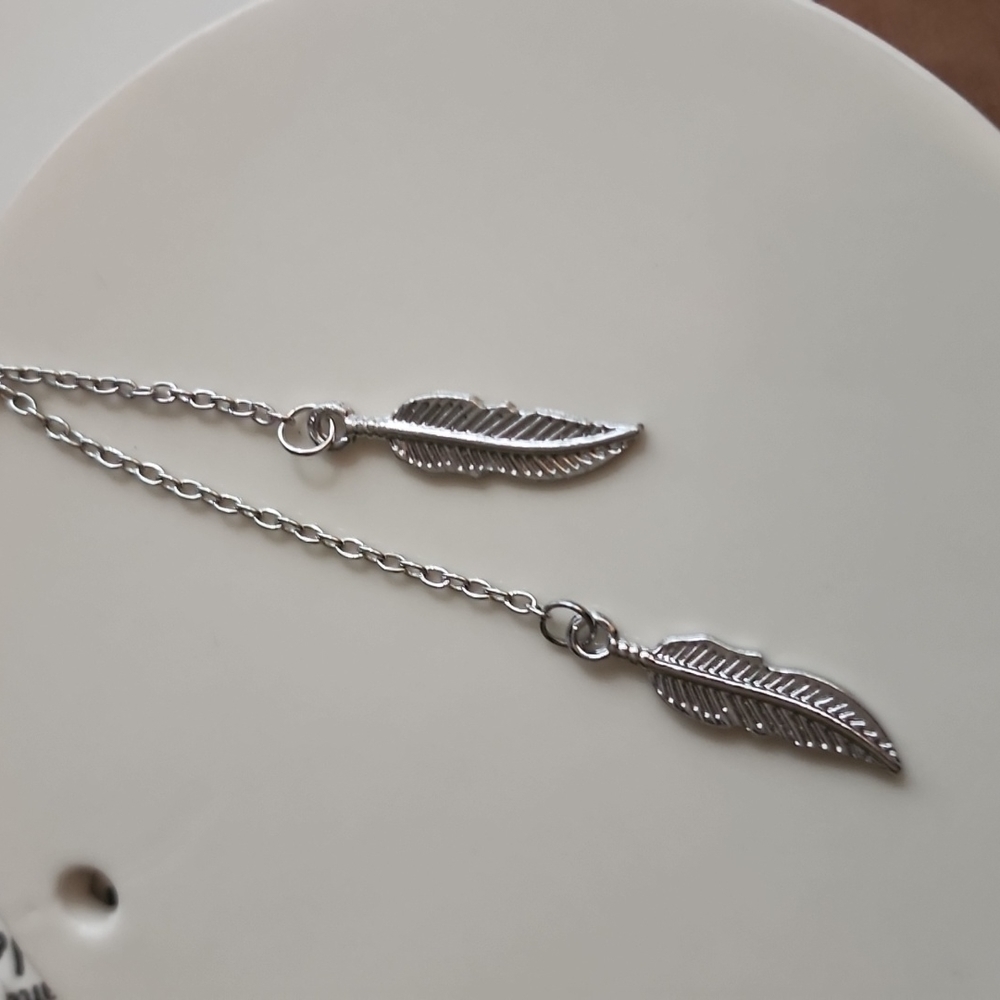 Long Dangle  Duo Feather Earrings BEST SELLER EB - Picture 2 of 4